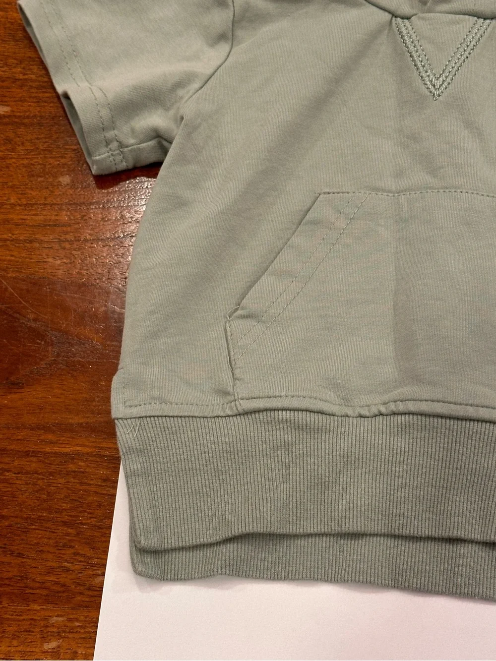 EUC Little Bipsy Short Sleeve Hoodie, Sage Green, 6-12 Months